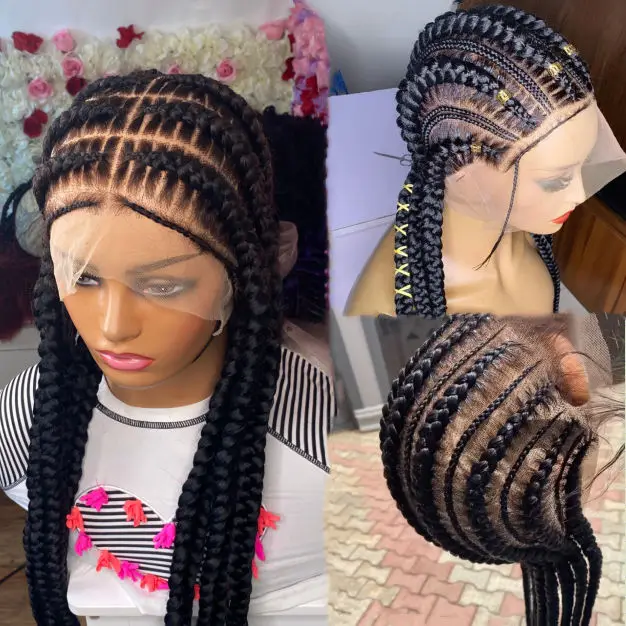 Braiding Hair Wig Lace front 360 Full Lace Braid Wig Vendor,Synthetic Hair Braided Wig,Cheap HD Lace Frontal Wig For Black Women