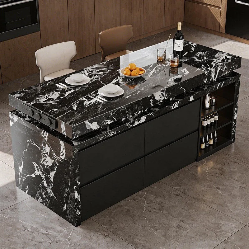 Light Luxury Marble Island Table Elegant Natural Stone Top Wear Resistant for Cafe Club & Household Dining Area
