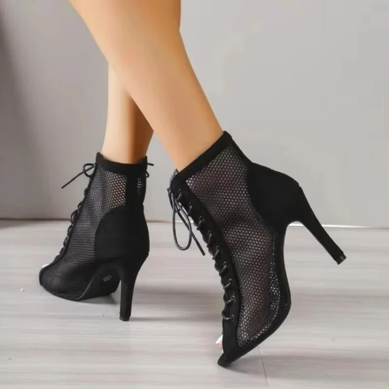 

Summer New Women High Top Dance Shoes Sandals Girl Fashion Party Mesh Cutout High Heel Sandalias