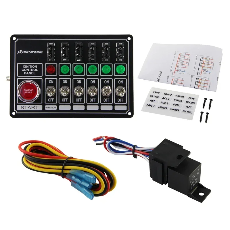 

Алюминий ABS, черный гоночный переключатель, панель гоночного зажигания, аксессуар для запуска двигателя, 6, переключатель света, предохранитель