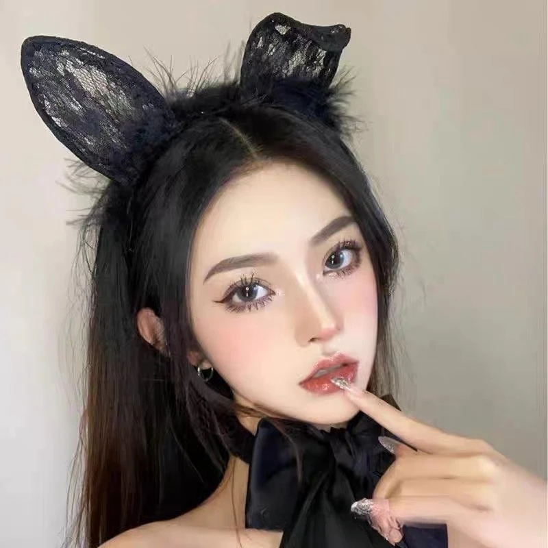 Black sexy cute Cat\'s ears (Steamed cat-ear shaped bread) hair hoop female hair clip headdress new rabbit ear headband