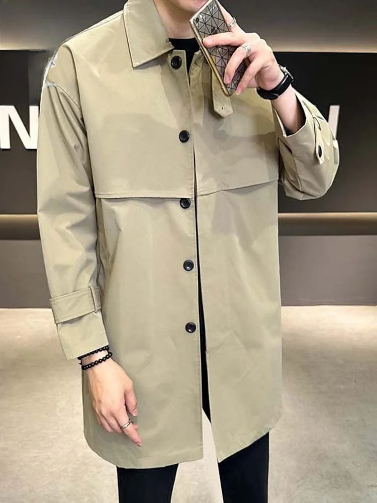 

Sle Men's Mid-Length Cotton Casual Busin Coat Spring Season Long Sve Button Decorated Iron-Free Treaent