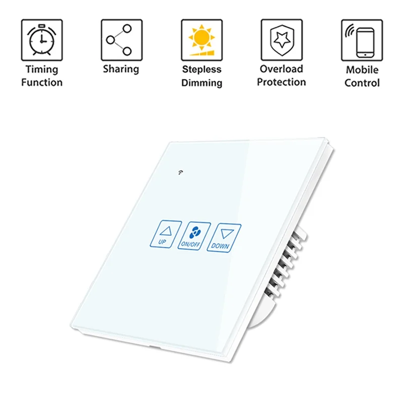 RISE-Fan Сенсорный переключатель управления скоростью Wi-Fi Smart Deluxe Crystal Panel Switch Tuay App Дистанционное управление 90 В 250 В Переключатель ЕС и Великобритании