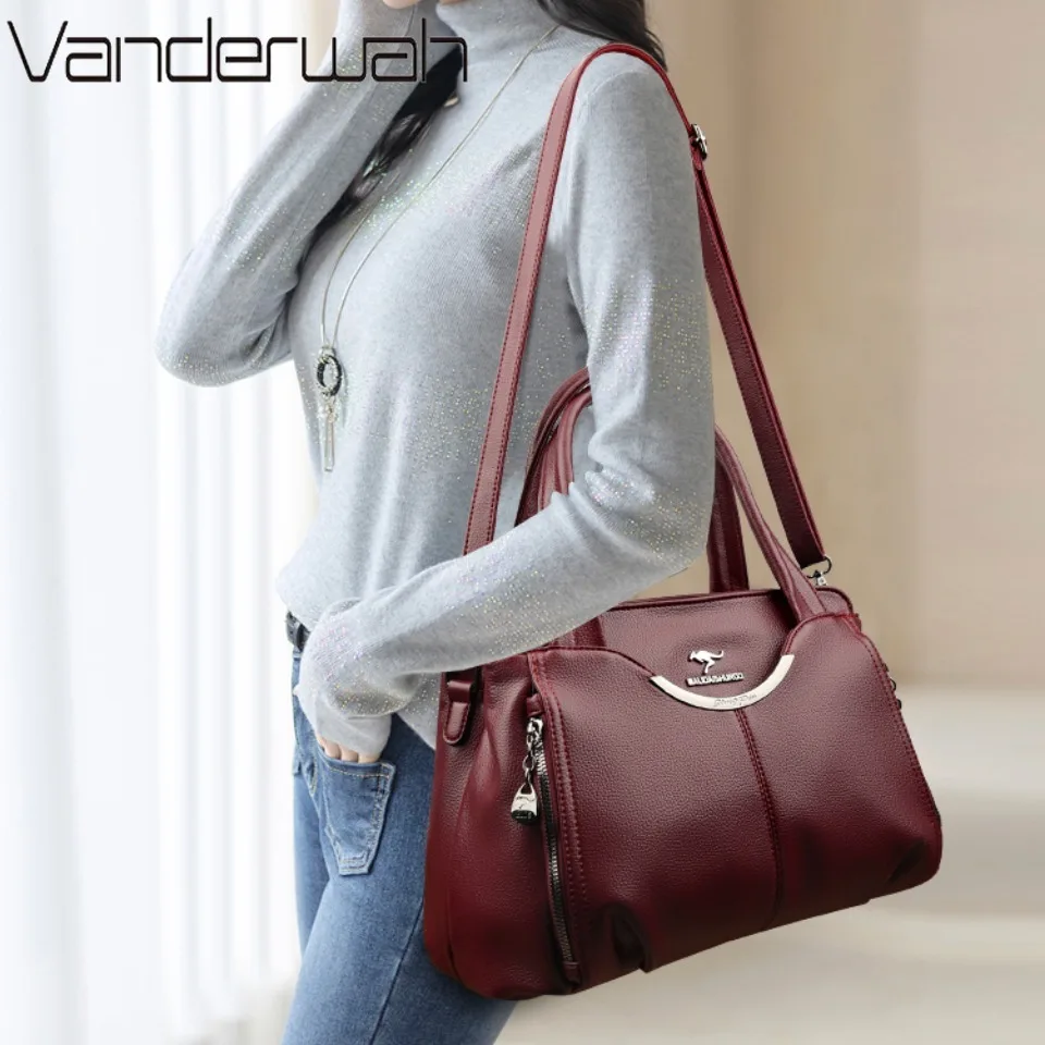 VANDERWAH New Multi Pocket Women's Handbag High Quality Soft PU Leather Female Shoulder Bag Luxury Designer Girl Tote Bolsas Sac