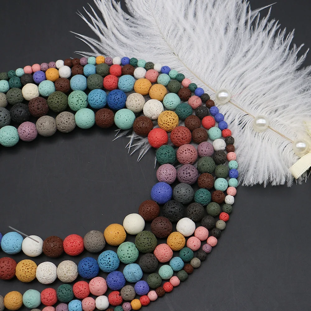 Perles rondes en pierre volcanique multicolores de 4/6/8/10/12 mm, fournitures de fabrication de bijoux artisanaux DIY, perles diffuseurs d'aromathérapie