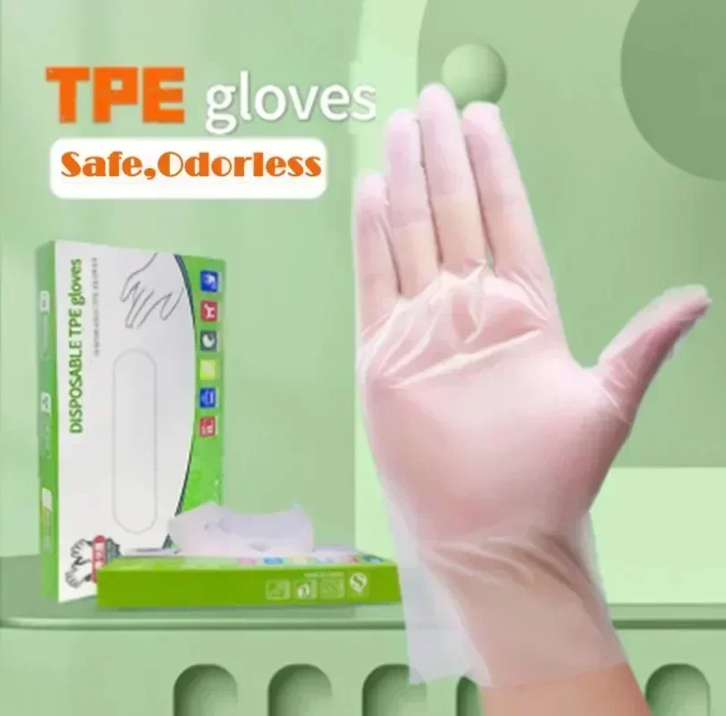 100pcs/box Multifunctional Food Grade Disposable TPE Transparent Gloves Household Extractable Thickened Disposable Rubber Gloves