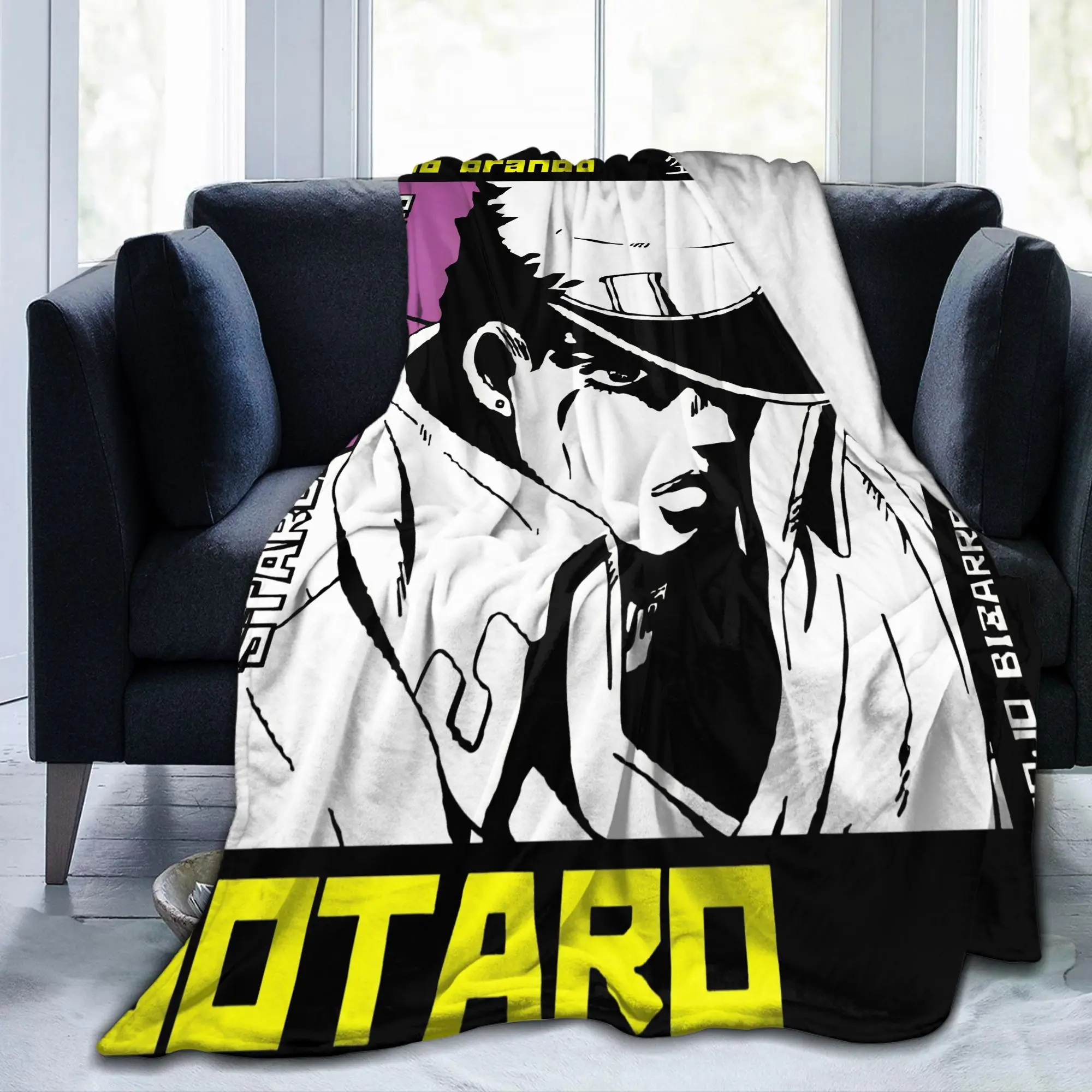 JoJo's Bizarre Adventure Jotaro Kujo Coral Fleece Throw Blanket JJBA Anime Rug Piece Knitted Blanket Outdoor Ultra-Soft Portable