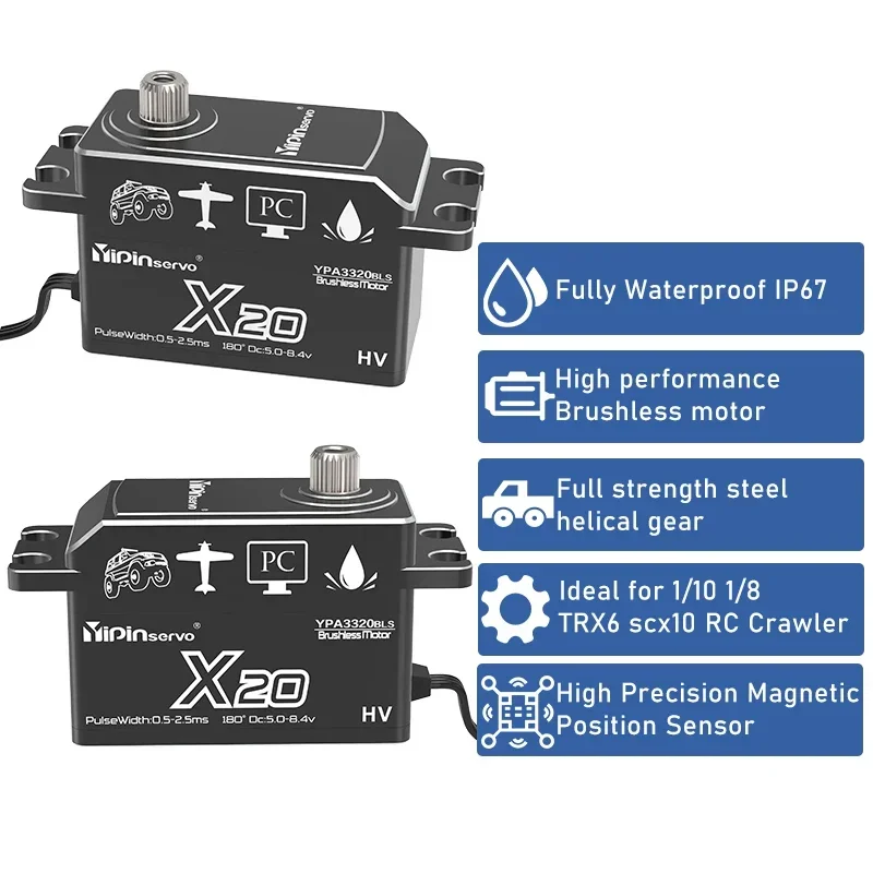 20KG PWM Cyfrowy bezszczotkowy serwomotor Pełna metalowa przekładnia Duży moment obrotowy Niskoprofilowy krótki korpus Wodoodporny dla robota samochodowego 1/8 1/10 Rc