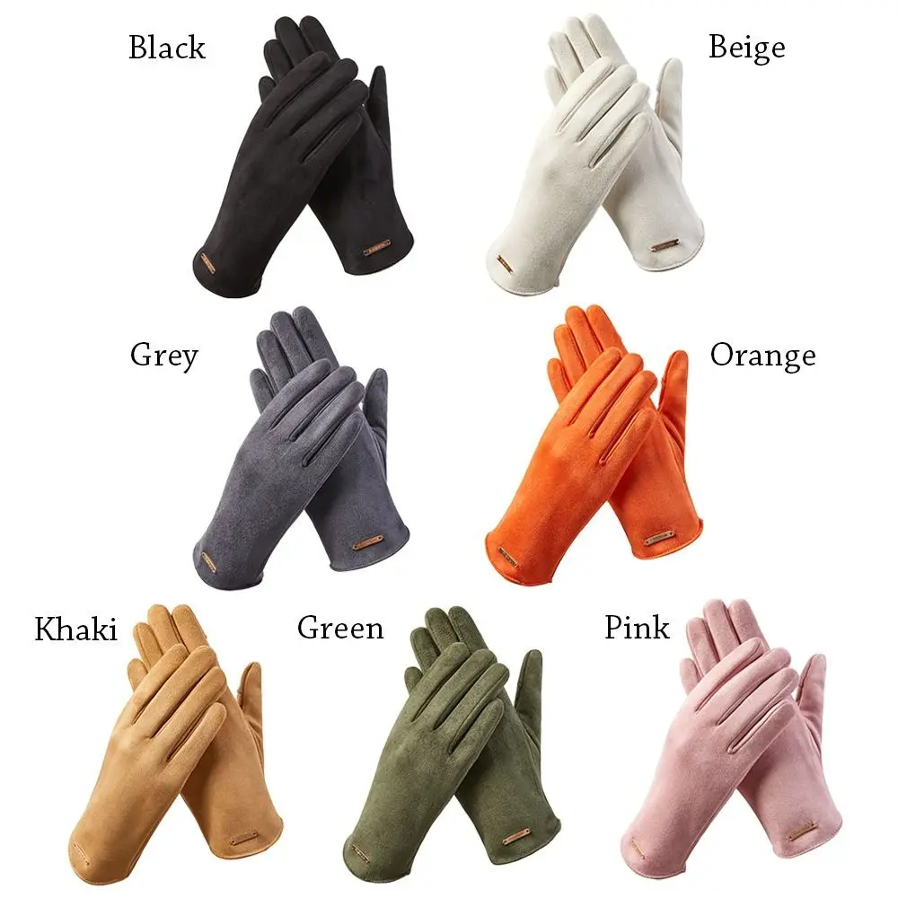 Fashion Suede Touch Screen Gloves Thicken Warm Driving Mittens Winter Windproof Ski Gloves Women