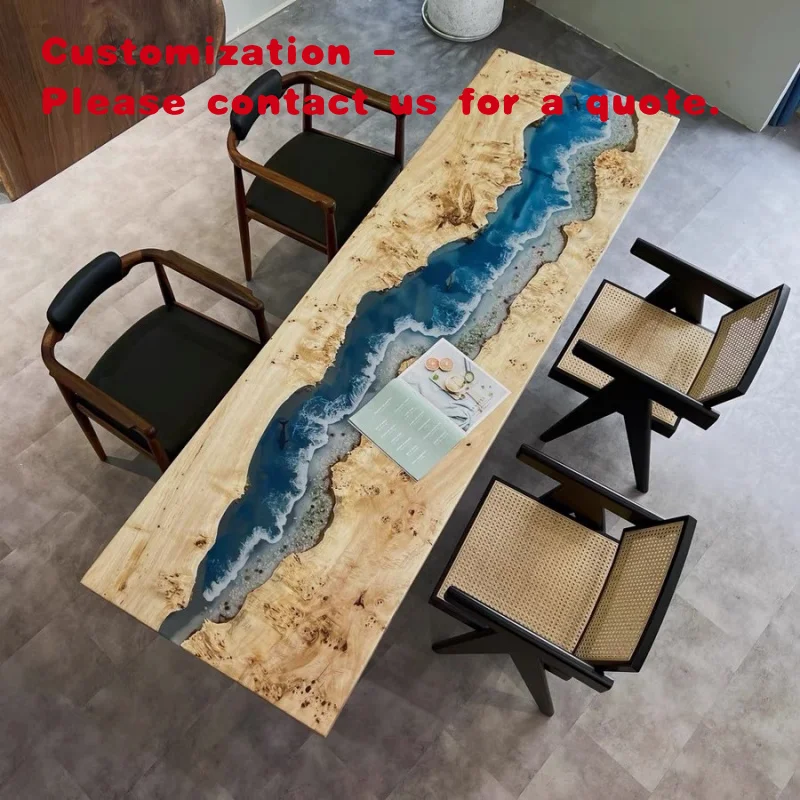 custom.Factory Custom Large Dining Table Unique Design Solid Wood Slab Epoxy Resin European Modern Dining Room Furniture
