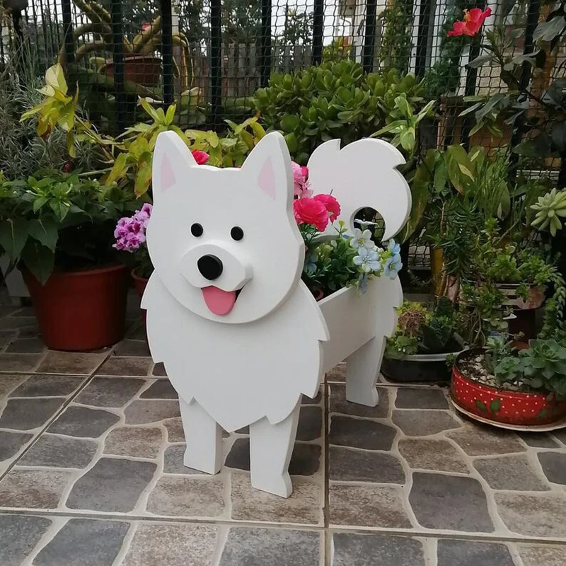 Vaso da fiori da giardino fioriera a forma di cane barboncino Corgi samoied vasi per animali vaso da fiori contenitore per piante giardino fai da te