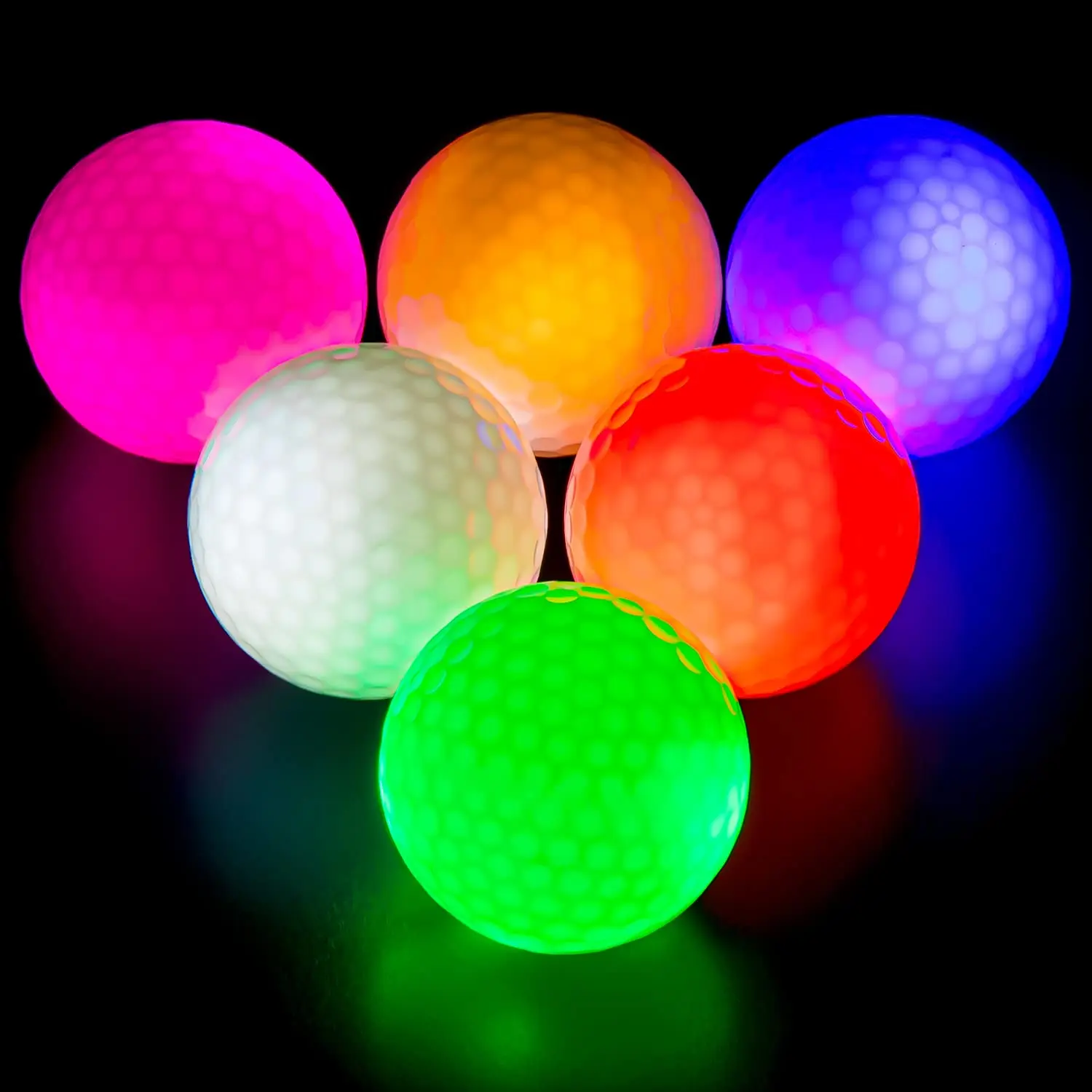 LED Light up Golf Balls, Glow in the Dark Night Golf Balls - Multi Colors of Blue, Orange, Red, White, Green, Pink - Pack of 6