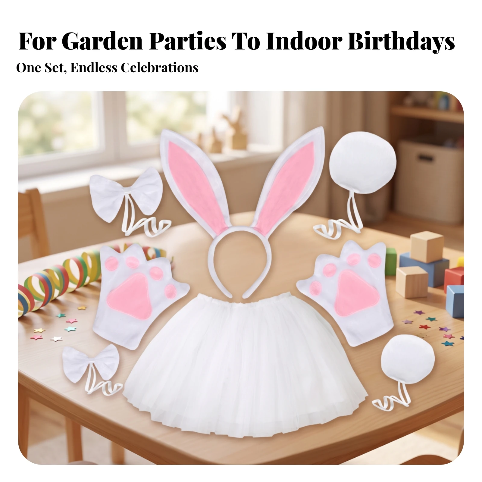 Bunny Costume Set Festive Bunny Dress-up Set Rabbit Tutu Costume Elastic Lightweight for Children, Easter, Halloween