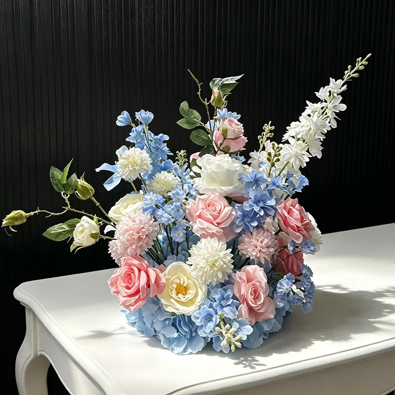 Champagnerweiße Rosen-Hortensien Künstliche Blumenkugel Luxuriöse Hochzeitstisch-Dekoration Party Bankett Esstisch Blumendekoration ﻿ – Detail 4