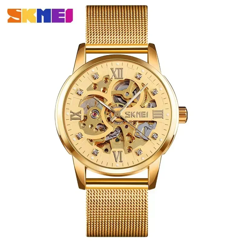 

SKMEI Automatic Watch Men Mechanical Creative Wristwatches Mens Gear Hollow Art Dial Strainless Steel Strap montre homme 9199