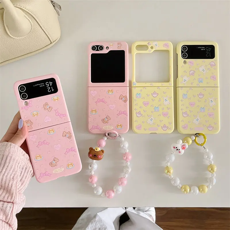 Bear and Rabbit for Samsung Galaxy Z Flip 3 4 5 6 W 23 24 Flip mobile phone protective case birthday gift