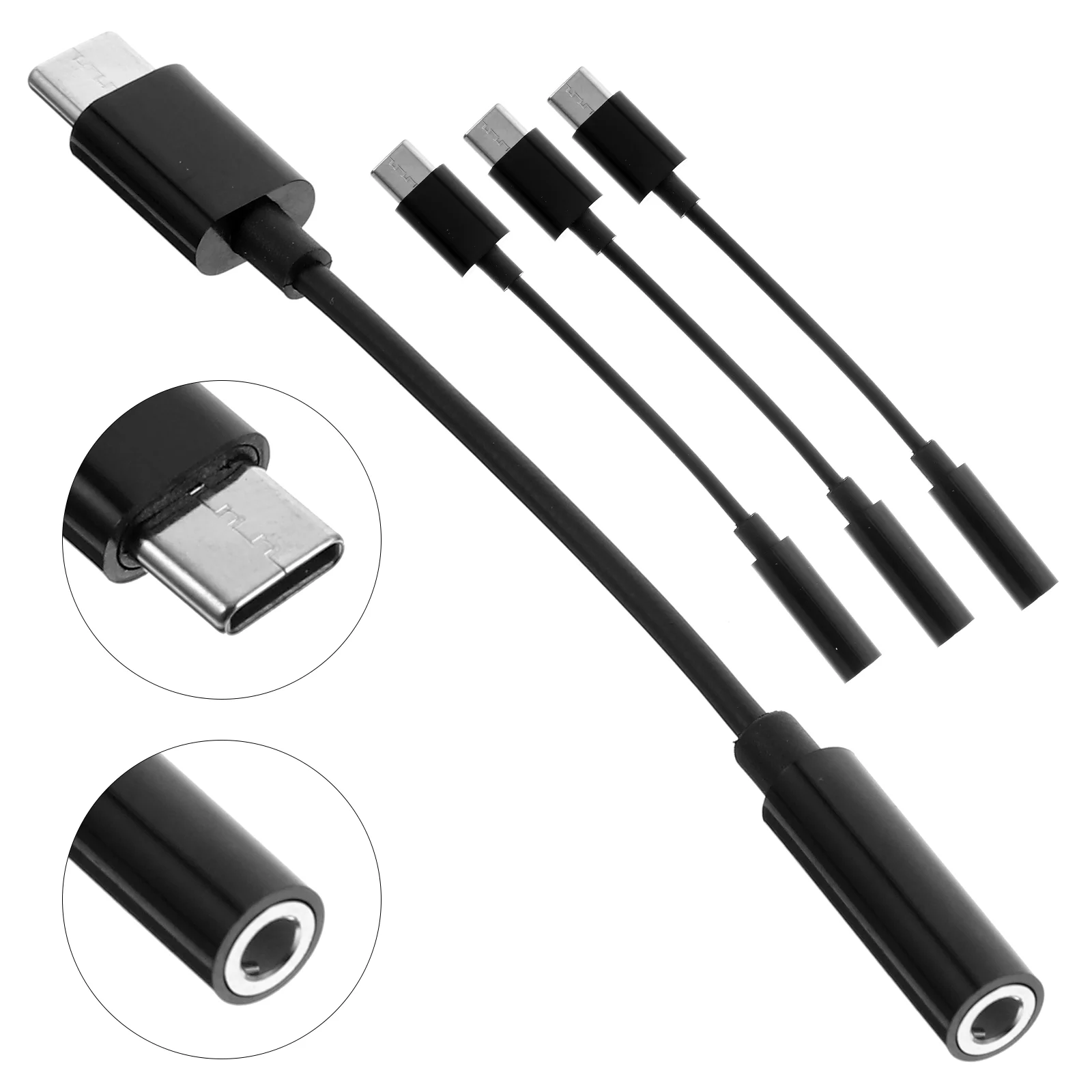 

4 Pcs Adapter Typec Charging Converter Type-C Earphone Cable Practical Small Headphone Black USB-C