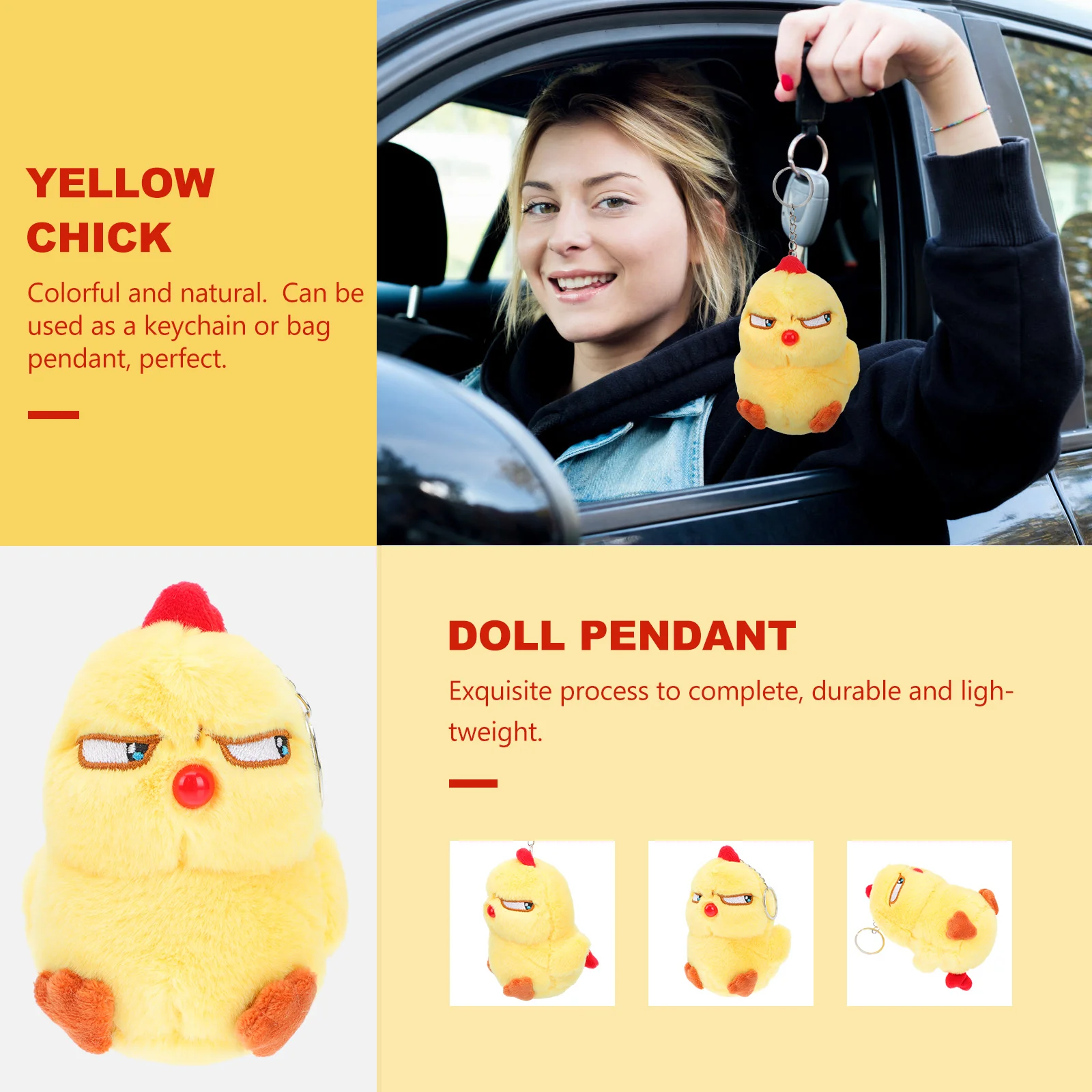 3 Pcs Toy Chick Plush Cars Toys Pendant Animal Keychain 12x8cm Pp Cotton Short