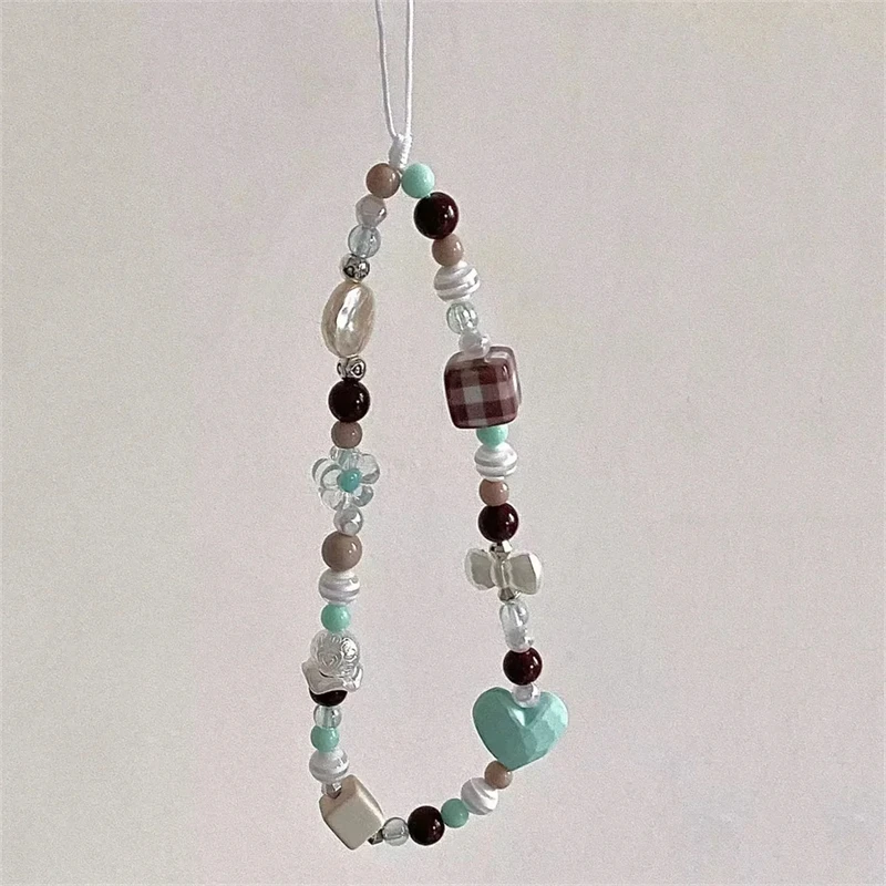 

Симпатичная сетчатая зеленая сердца INS, цепочка для телефона с бусинами, Очаровательная для iPhone, женский ремешок, браслет, шнурок с защитой от потери, ювелирные изделия, подвесной шнур