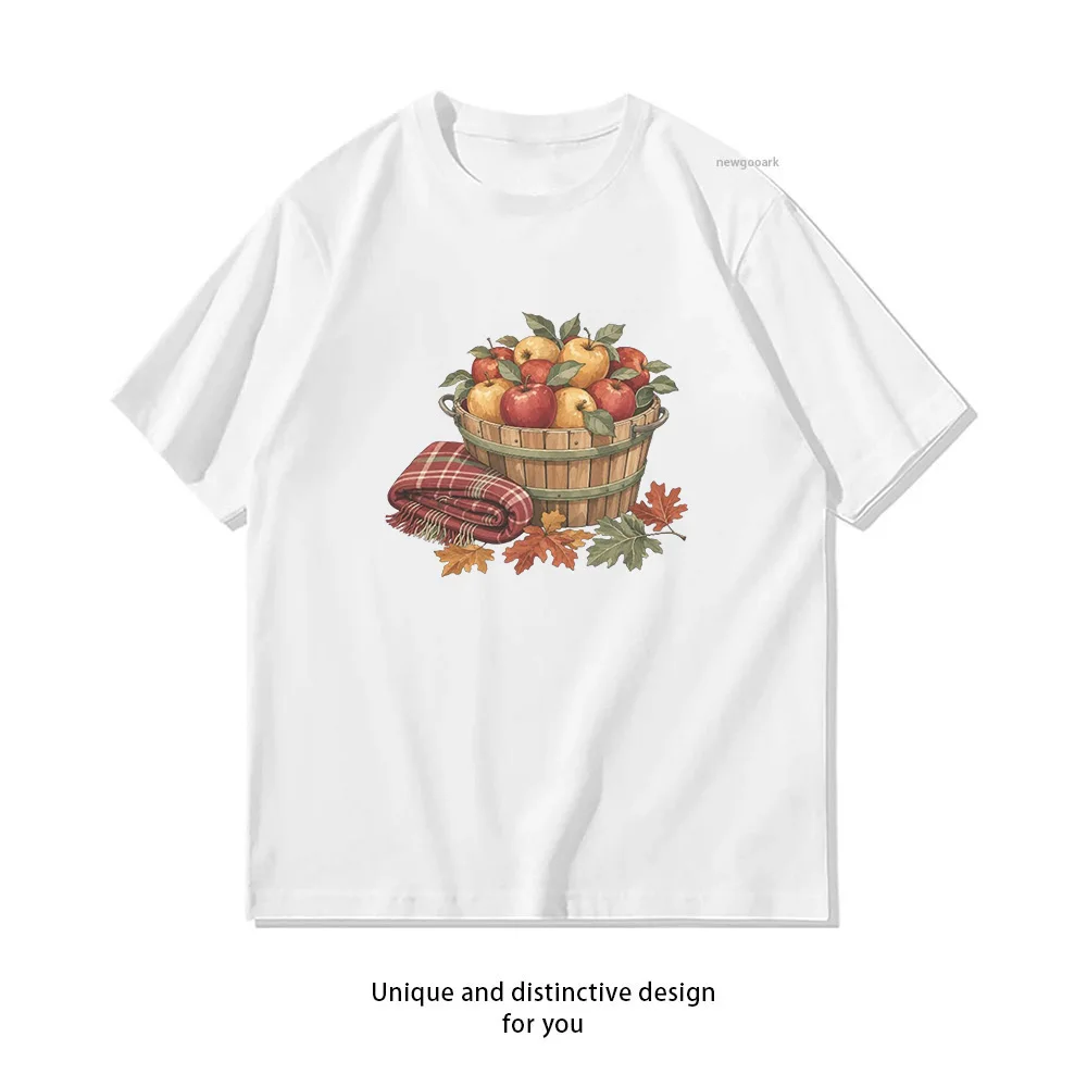 Apple Harvest Bushel Basket Fall T-shirt Woman Man Summer Cotton Graphic T Shirts Adult Streetwear O-neck Tops Tee