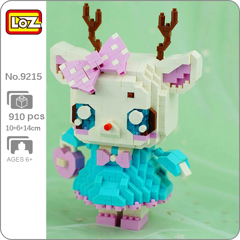 

LOZ 9215 Animal Pet Cute Deer Baby Girl Wear Blue Dress Pink Bag 3D Mini Diamond Blocks Bricks Building Toy For Children No Box