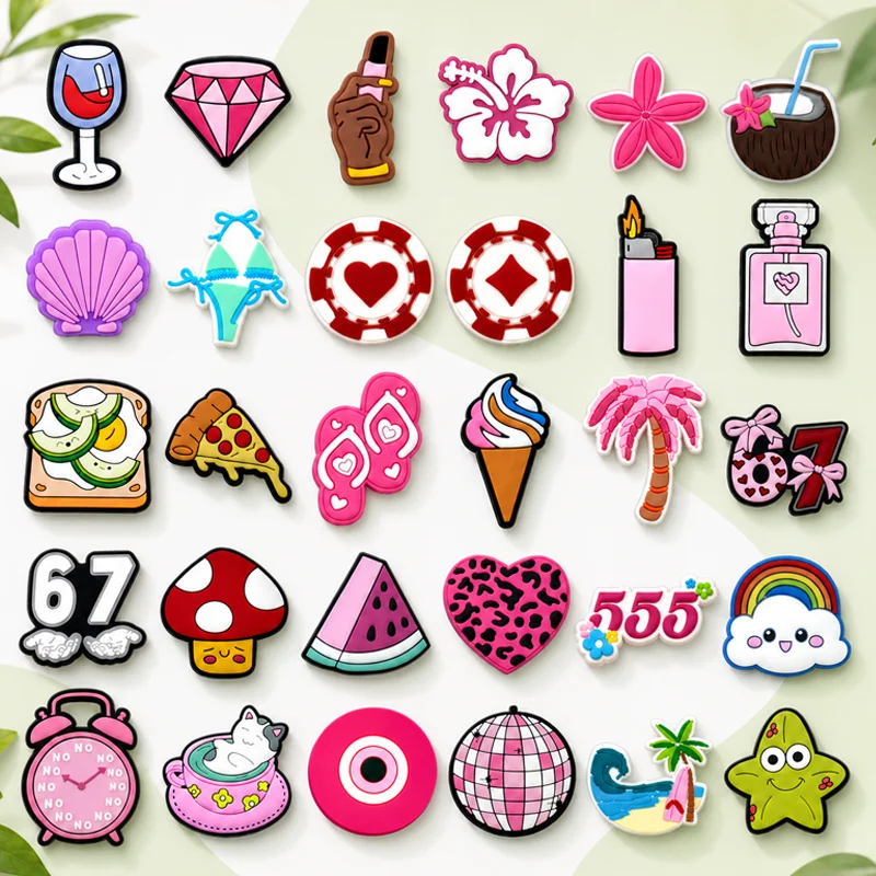 1/30PCS Classic Wine Glass Shoe Accessories for Girls, Scallop Star Charms for Shoes,Mushroom Watermelon Sandals Clogs Buckle
