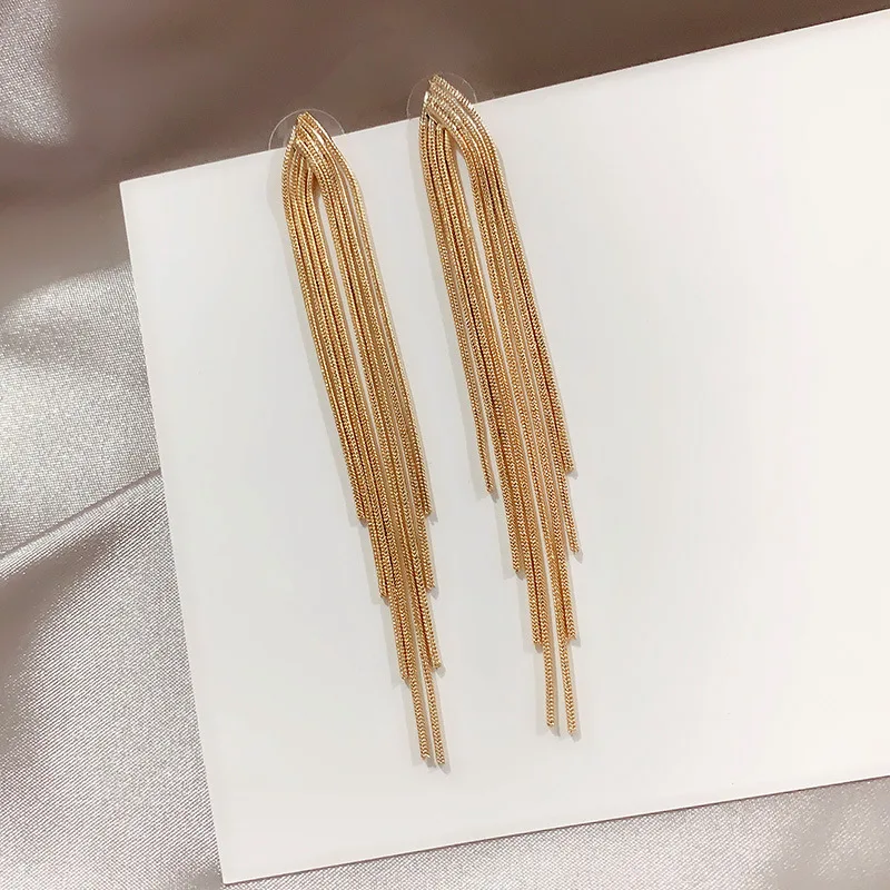 Vintage Gold Color Bar Long Thread Tassel Drop Earrings For Women Glossy  Geometric Korean Earring New Fashion Wedding Jewelry