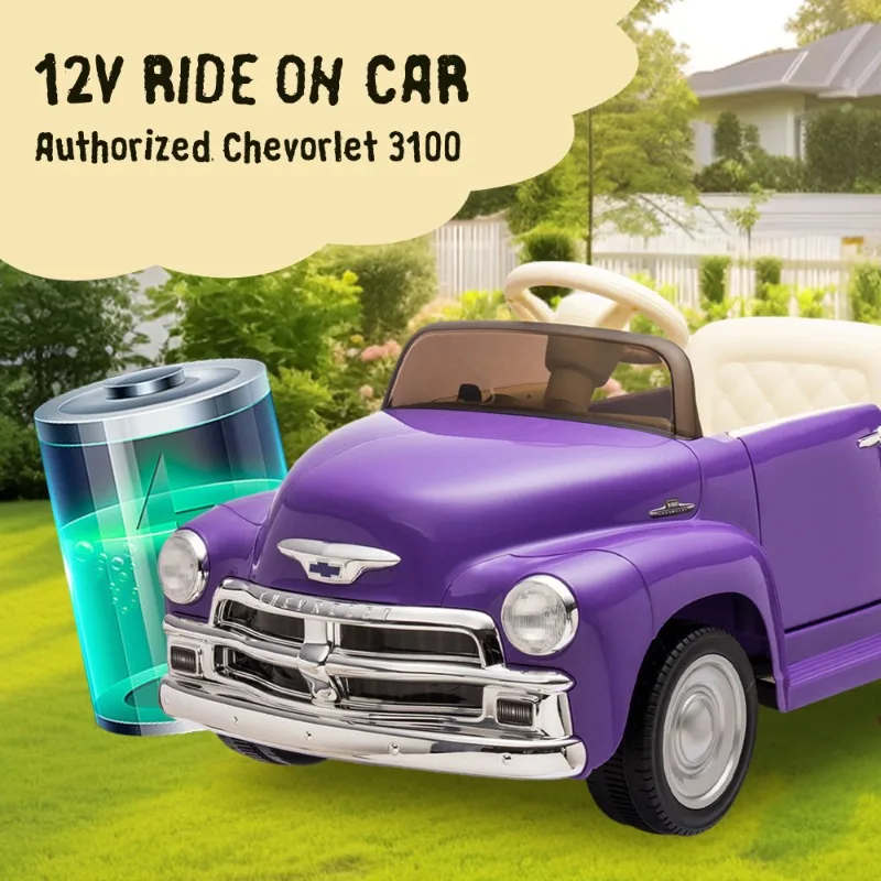12V Kids Ride On Truck Car Licensed Chevrolet 3100 pick up,electric car for kid,Vintage Modeling,LED Lights,Bluetooth,USB,Age 3+
