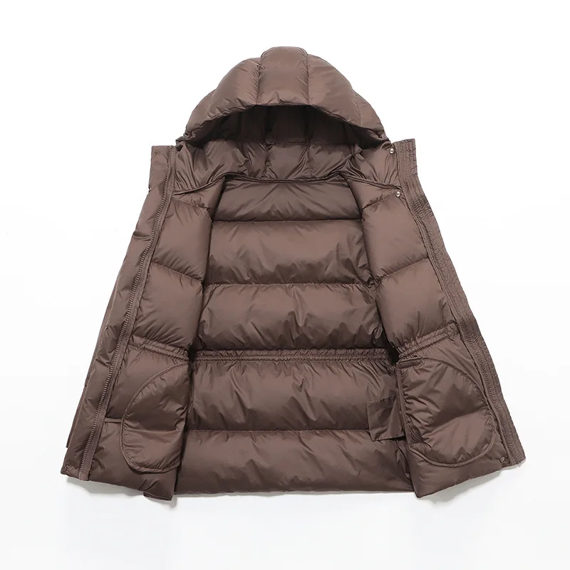 2026年新作 レディース 厚手 中厚 パファジャケット フード付き ホワイトダックダウン ミドル丈 パーカー ベルト付き ダウンジャケット 冬