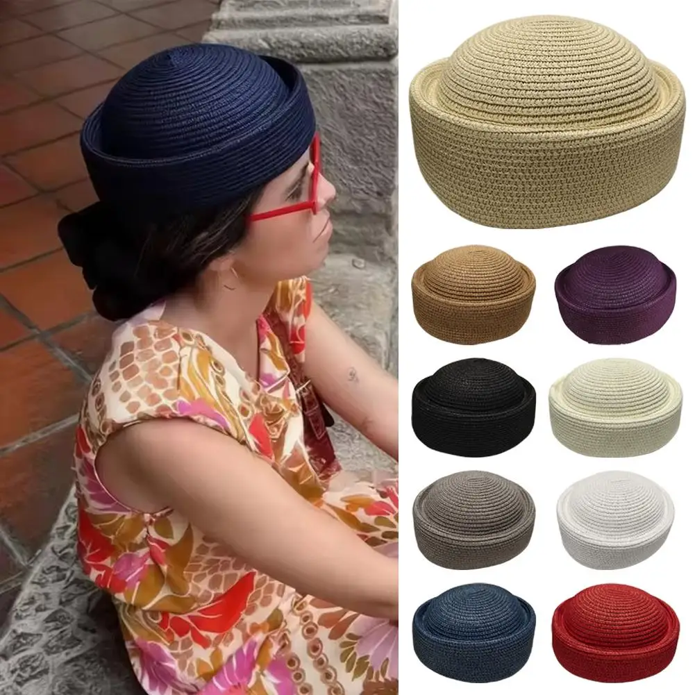Bérets en paille pour femmes, chapeau vintage pour l'église, chapeau élégant de type pillbox, chapeau d'artiste peintre pour les mariages d'été, les fêtes et les événements