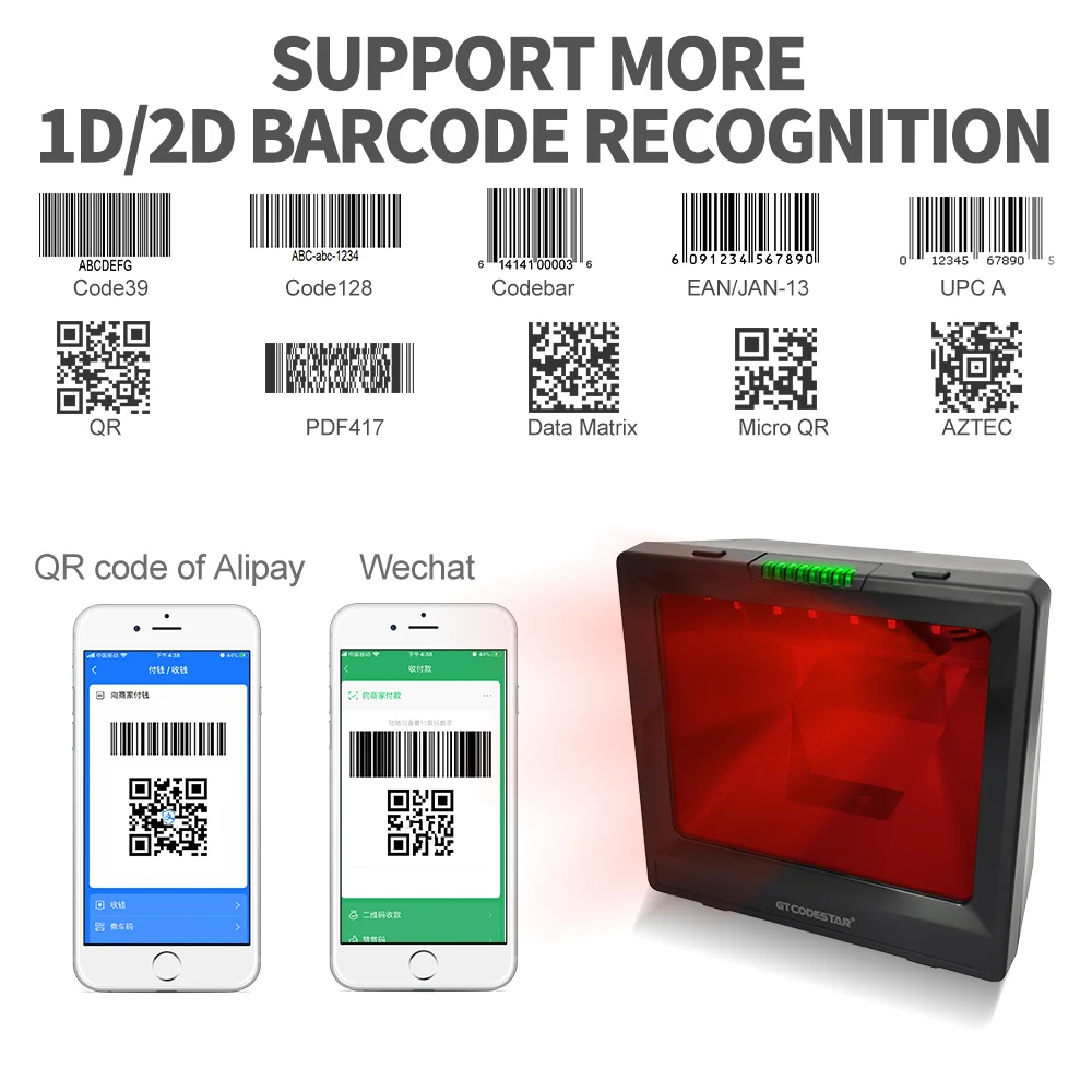 Xincode China Fabricante 1D QR Code Incorporado Grande Leitor de Desktop 2D Omnidirecional Módulo de Scanner de Código de Barras GT-9900A