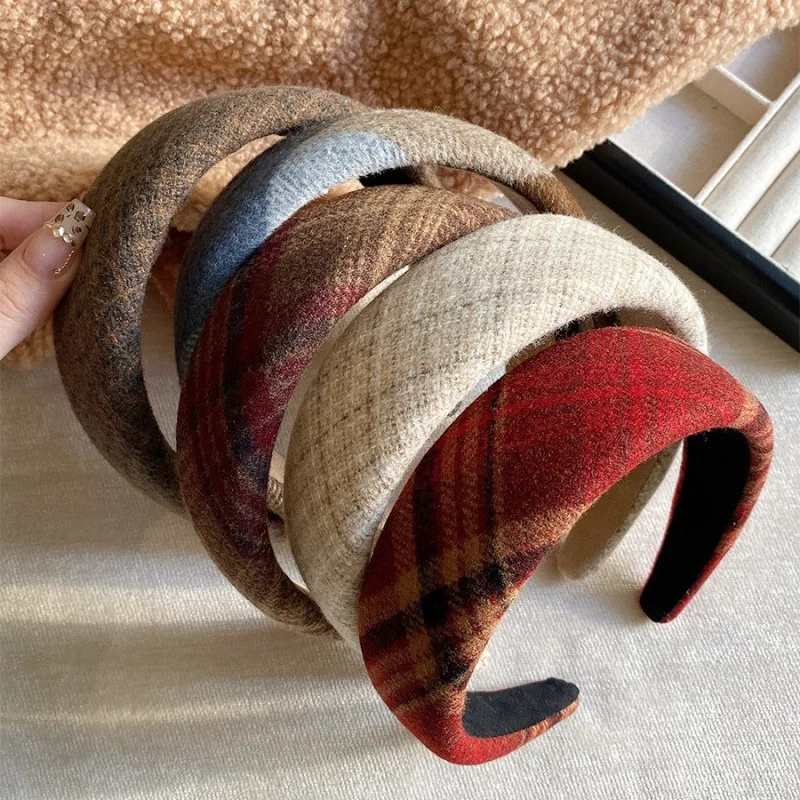 10PCS/LOT Autumn/Winter Hair Accessories Plaids Headband Wide for Women Handmade College Style Striped Thick Hairband Korean