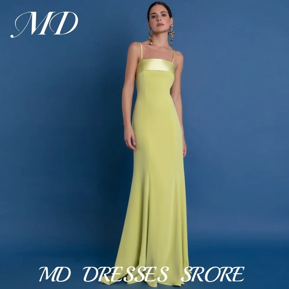 

MD Elegant Fluorescent Green Evening Dress Saudi Arabic Matte and Elastic Spaghetti Strap Prom Gown Customized Party Dress 2025
