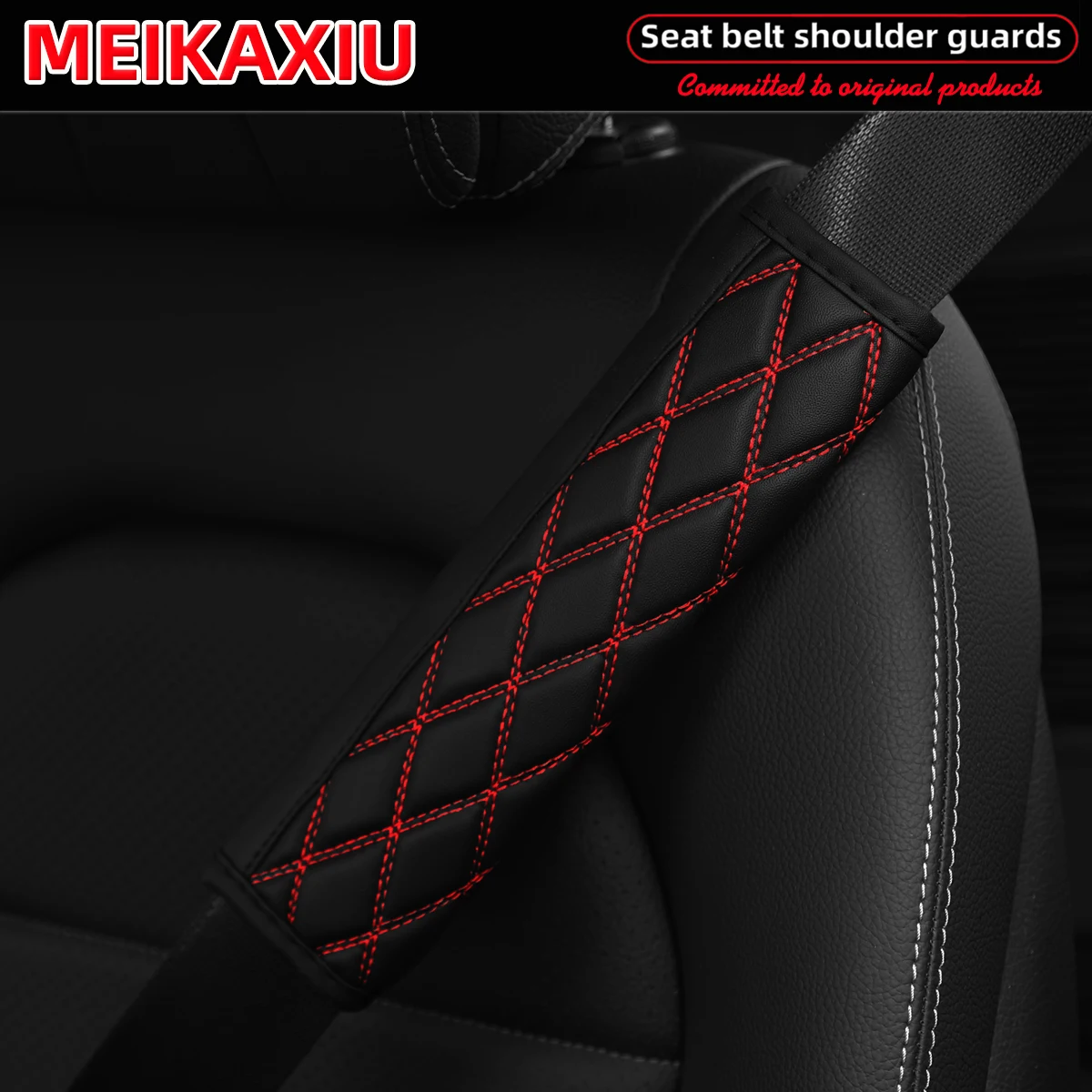 1PC/2PCS 3D Schwarz PU Leder Auto Schulter Schutz Abdeckung 3D Gestickte Sitz Gürtel Dekoration Auto Zubehör
