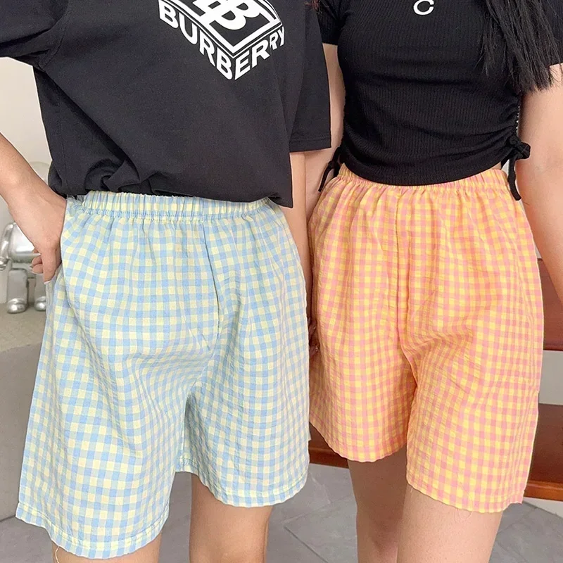 Women Casual Plaid Shorts Summer Loose Simplicity Straight Pants Gym Workout Home Clothes Female Clothing  pantalones cortos