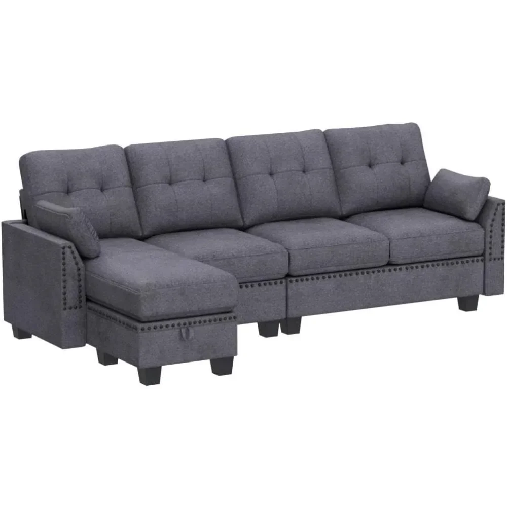 Sofa Living Room Sofas Reversible Sectional Sofa L-Shape Sofa Convertible Couch 4-Seater Sofas Sectional for Apartment Dark Grey