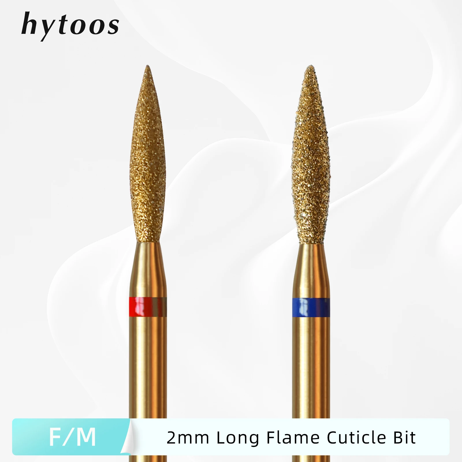 HYTOOS 2mm Long Flame Cuticle Clean Nail Drill Bit, Titanium Russian Diamond Nail Bits Dead Skin Nail Cleaner Accessories Tool