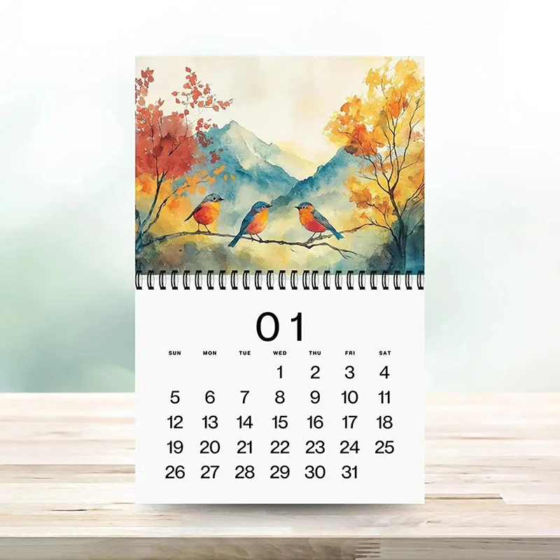 1Pc 2025 Bird Calendar Hangable Wall Calendar For Home Office Daily Weekly Monthly Planner With Beautiful Wildlife Bird Photo