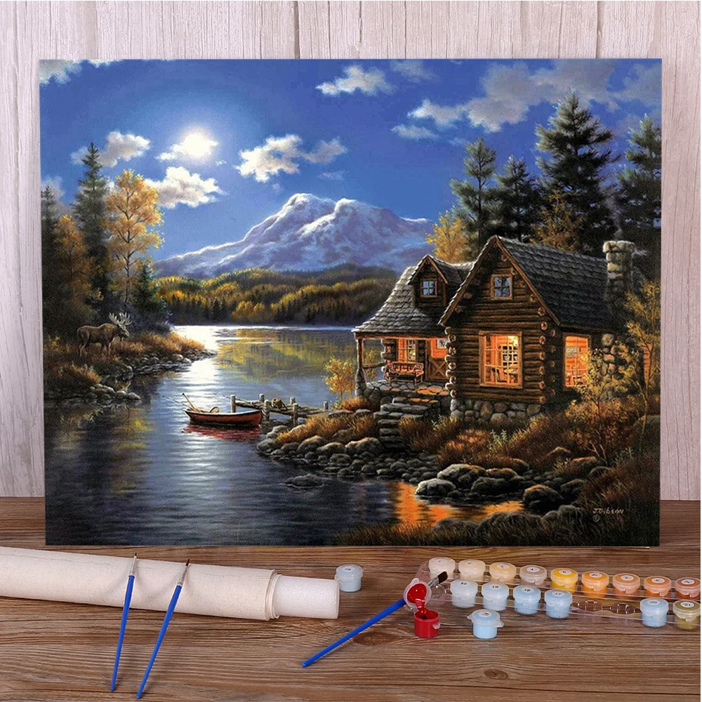 Landscape House By River DIY Painting By Numbers Kit Oil Paints 50*70 Picture By Numbers Photo Wall Decoration For Adults