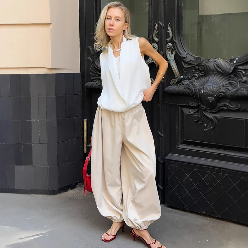 Ticketsx Autumn Oversized Lantern Pants Women's Casual Loose Breathable Wide Leg Pants Female Fashion Streetwear Pleated Pants