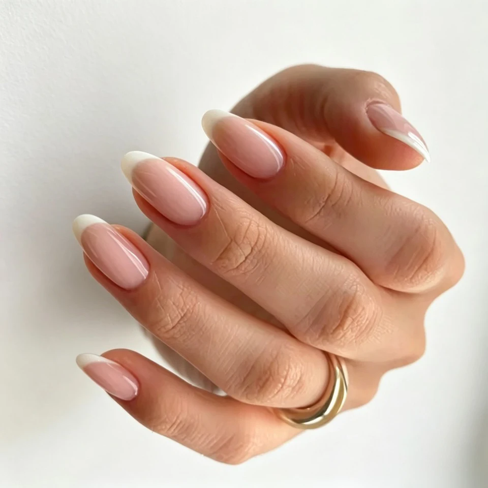 24 piezas de uñas postizas de almendra con degradado blanco, incluye 1 lima de uñas y kit de pegamento 3