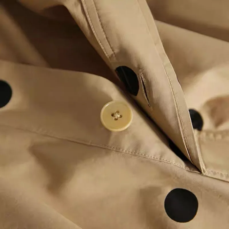 المرأة البولكا نقطة قميص فستان طباعة موضة ريترو ثنى الوقوف طوق القطن ركاب نمط الكاكي قصيرة الأكمام بولو طوق حزام