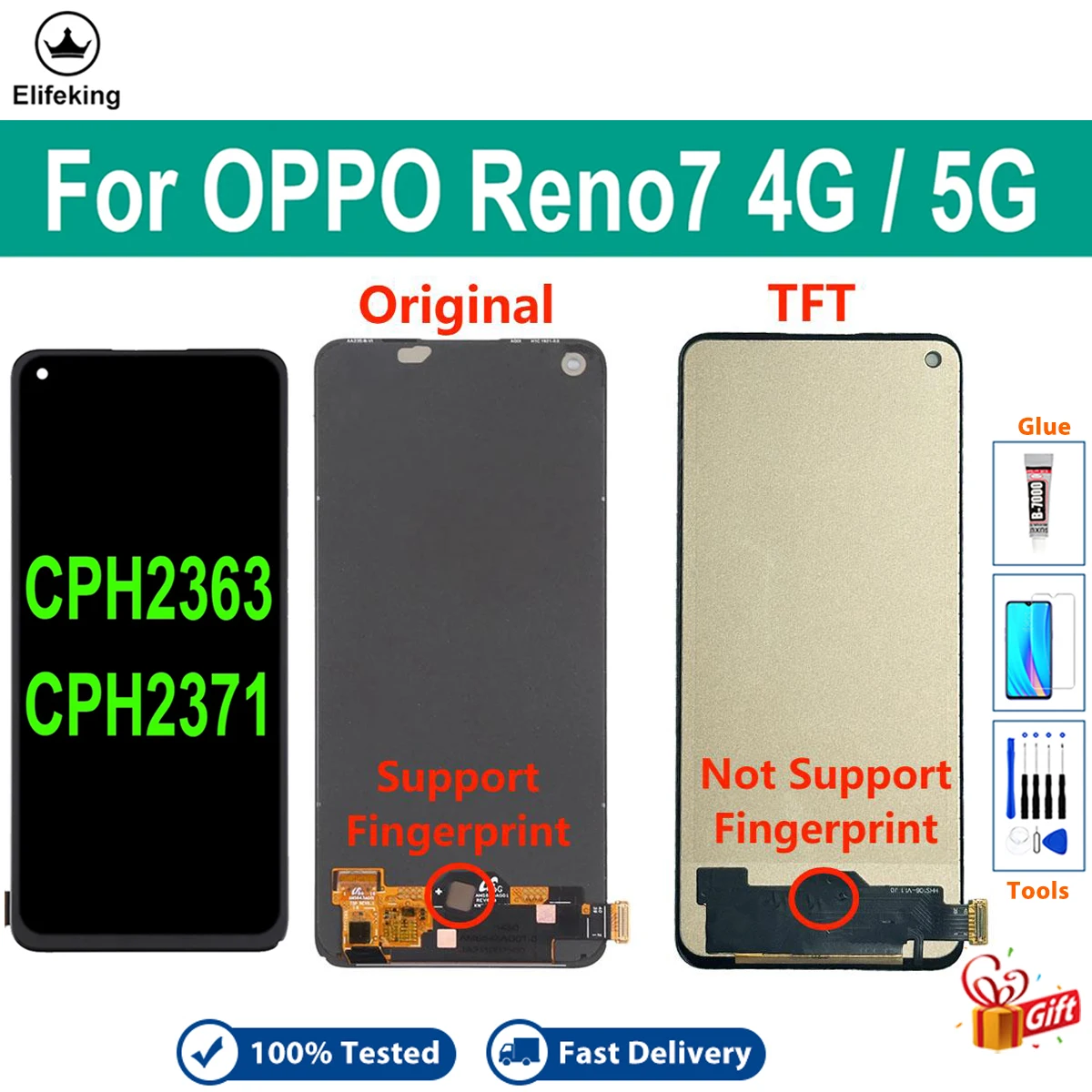 

ЖК-дисплей для Oppo Reno7 4G CPH2363, дисплей с сенсорным экраном для Reno 7 5G CPH2371, дигитайзер, запасные части с бесплатными инструментами, 100% протестирован