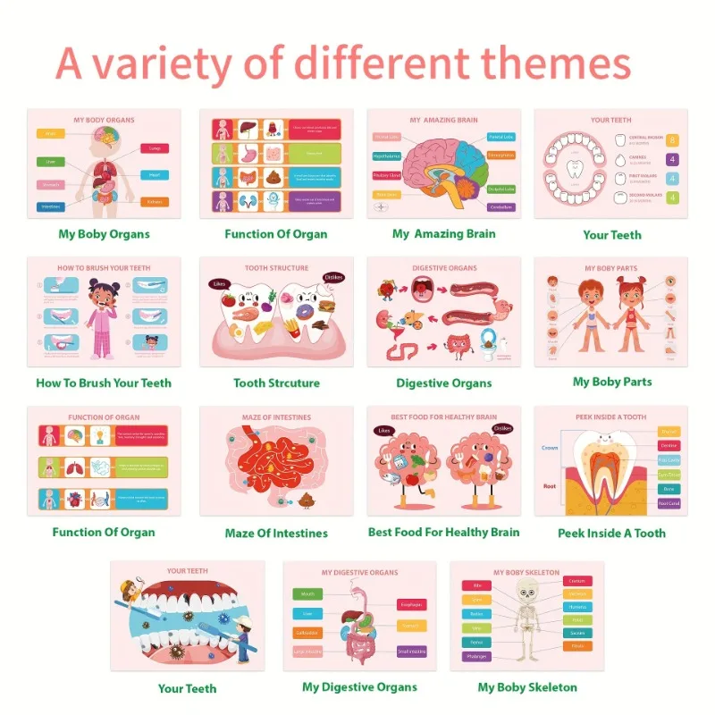 15 Themes Kids Busy Book Set Educational Preschool Learning Quiet Book Human Body Structure Cognitive Development Book