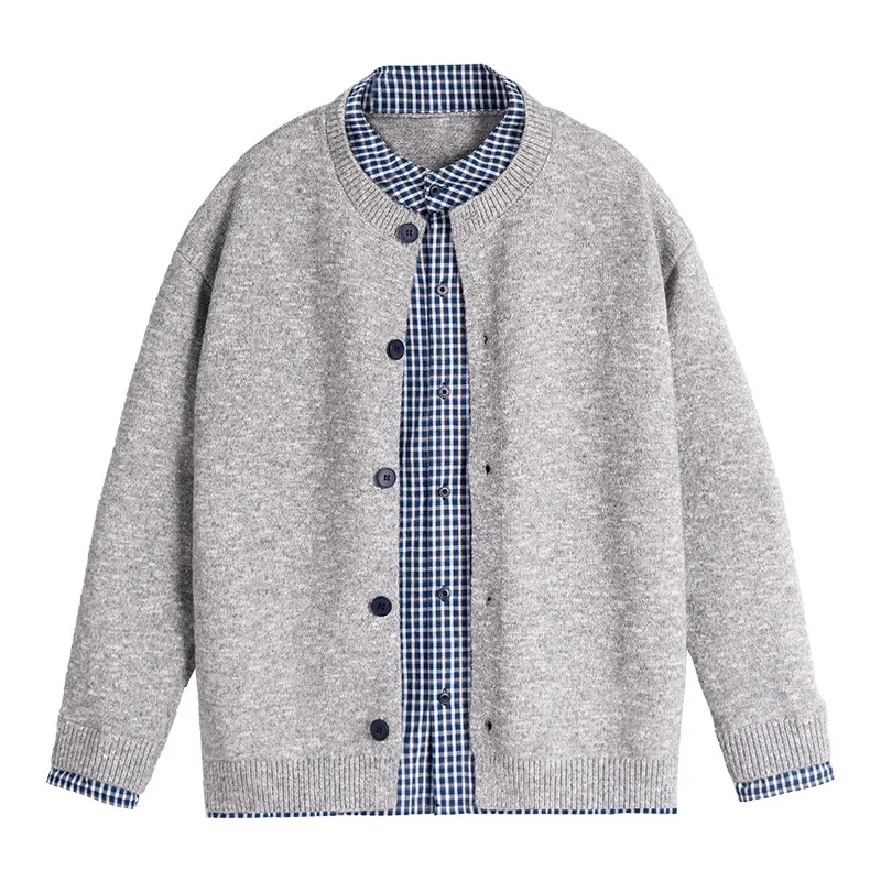 الربيع والخريف جديد الرجال سترة مشغولة من الصوف فضفاضة طويلة الأكمام قميص طوق سترة الرجال سترة