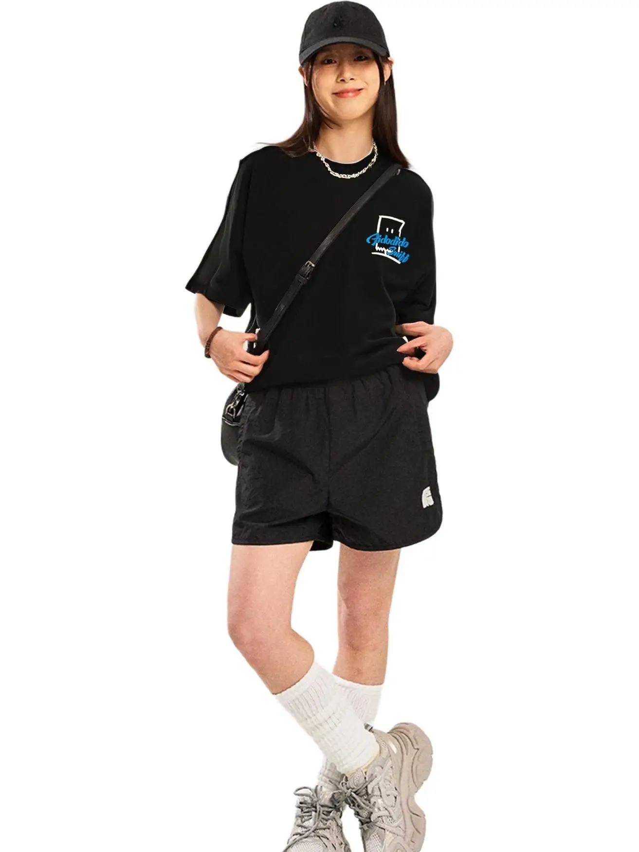 

Fido Dido American Retro Loose Qui Dry Sport Универсальная футболка с прямыми ножками, круглая футболка Ne ort Sve ex Breathable Polye...