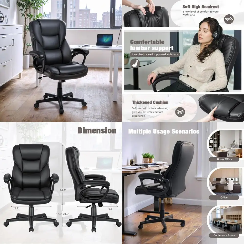 

Эргономичное офисное кресло с высокой спинкой, регулируемой поясничной поддержкой, из искусственной кожи, черное