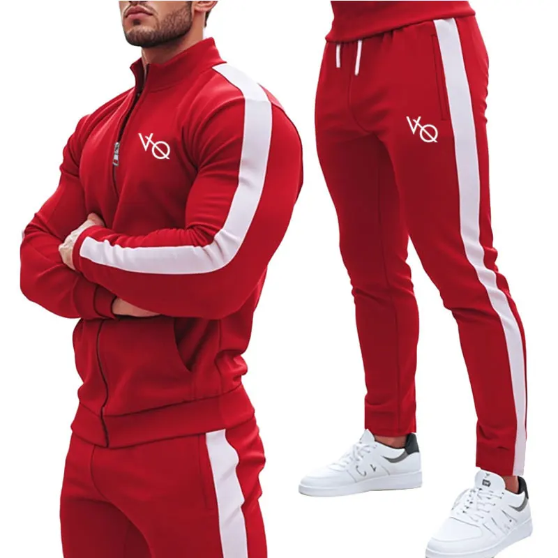 2024New Tuta da uomo Primavera e Autunno Outdoor Fitness Corsa Abbigliamento sportivo Giacca con cerniera + Pantaloni sportivi Abbigliamento da uomo in due pezzi