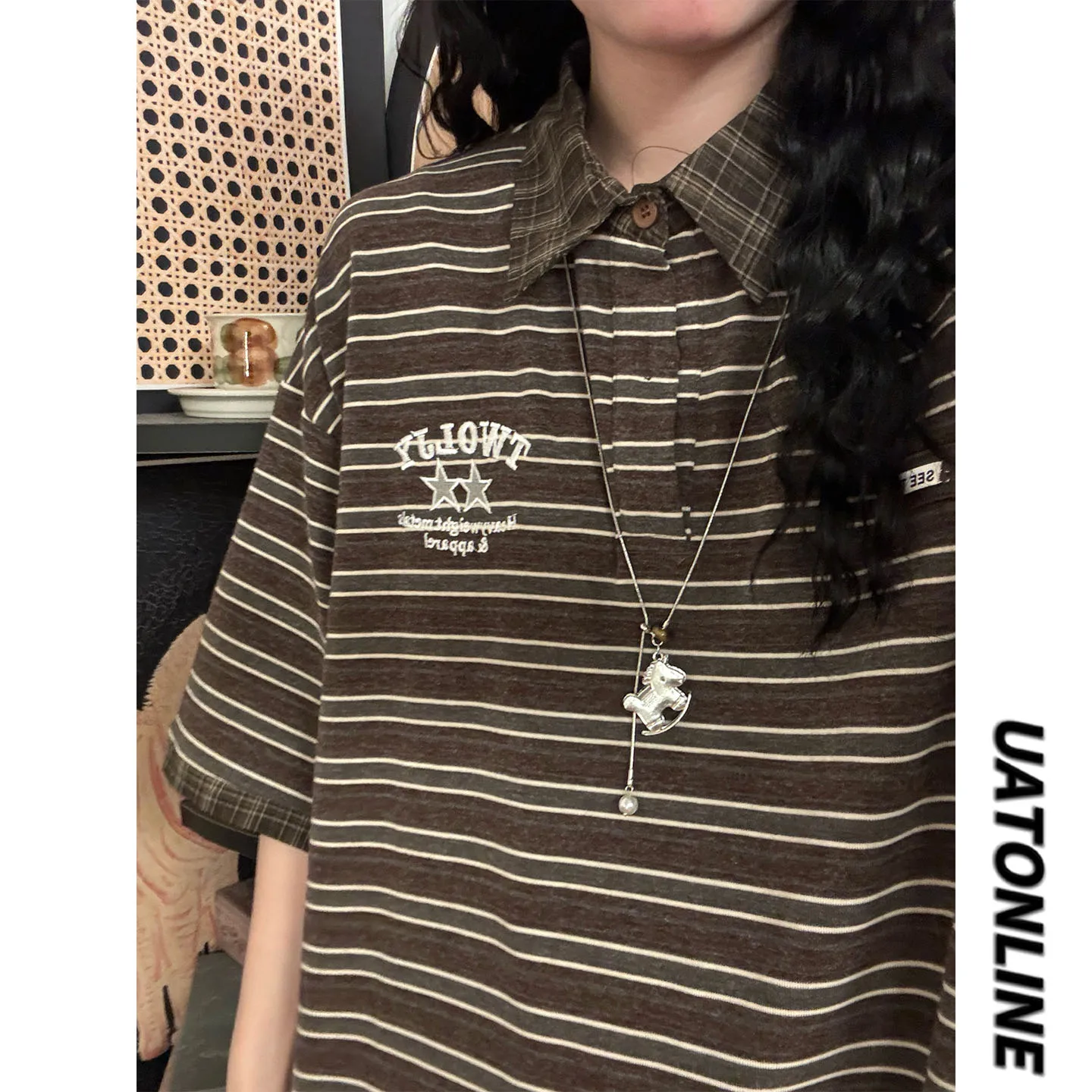 

Американская ретро-футболка с полосатыми вставками и дизайном пэчворк, с коротким рукавом, модная, брендовая, женская, свободного кроя, дышащая, приятная к телу.