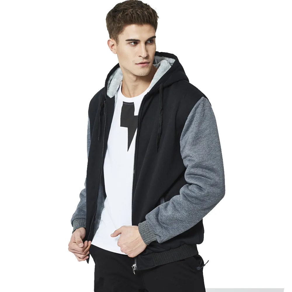 Men's Thicken Jacket Fleece Lining Winter Warm Hooded Coats Mens Windproof Full Zip Down Jackets Casual Outwear Sportswear